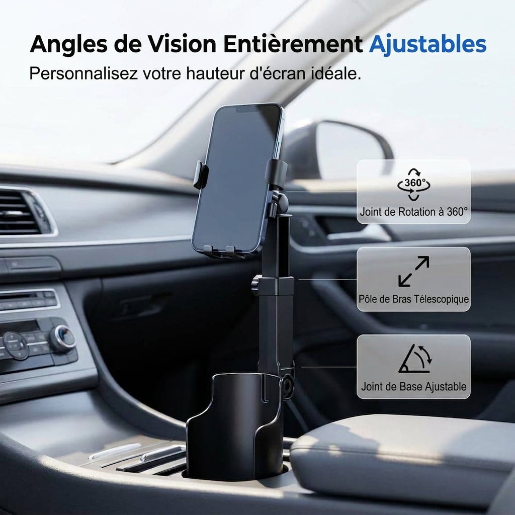 Support de Téléphone et Porte-Gobelet 2 en 1 pour Voiture