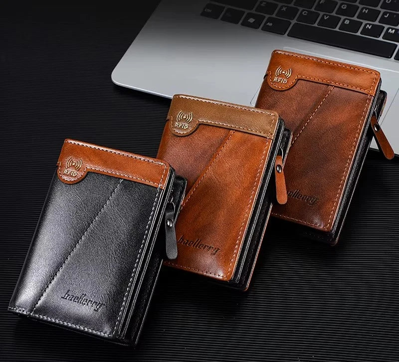Portefeuille Multipoches en Cuir Véritable Antivole